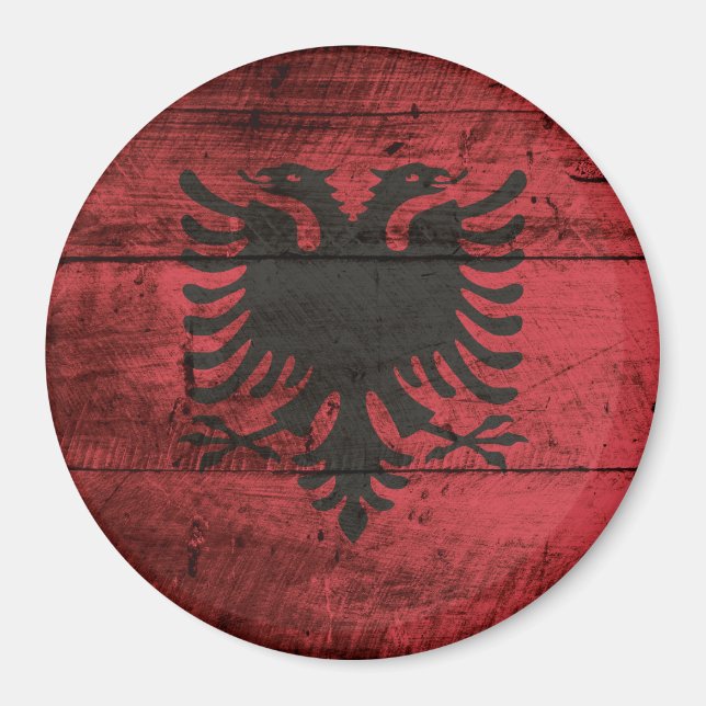 Albania Flag on Old Wood Grain Magnet (Front)