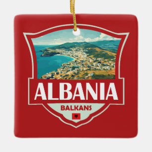 Albania Illustration Retro Badge Ceramic Ornament