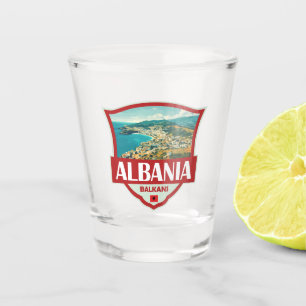 Albania Illustration Retro Badge Shot Glass