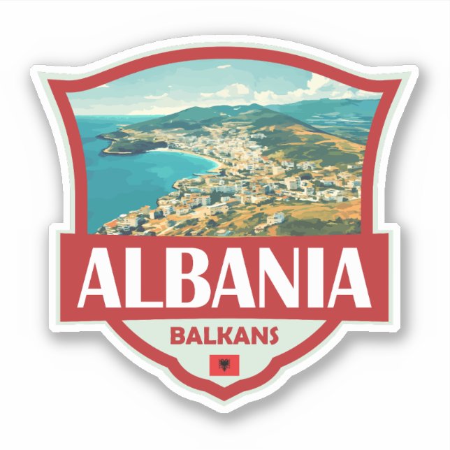Albania Illustration Retro Badge Sticker (Front)