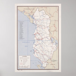 Albania Map (1962) Vintage Albanian Atlas Poster