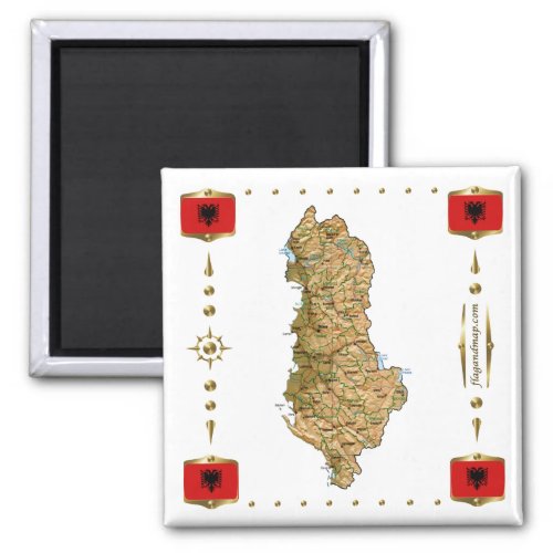 Albania Map  Flags Magnet