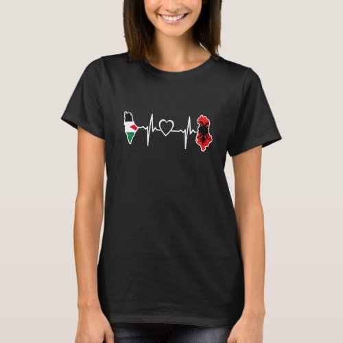 Albania Palestine Heartbeat Albanian Palestinian F T_Shirt