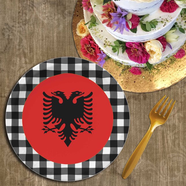 Albania Plate, buffalo plaid & Albanian Flag Paper Plates (Creator Uploaded)