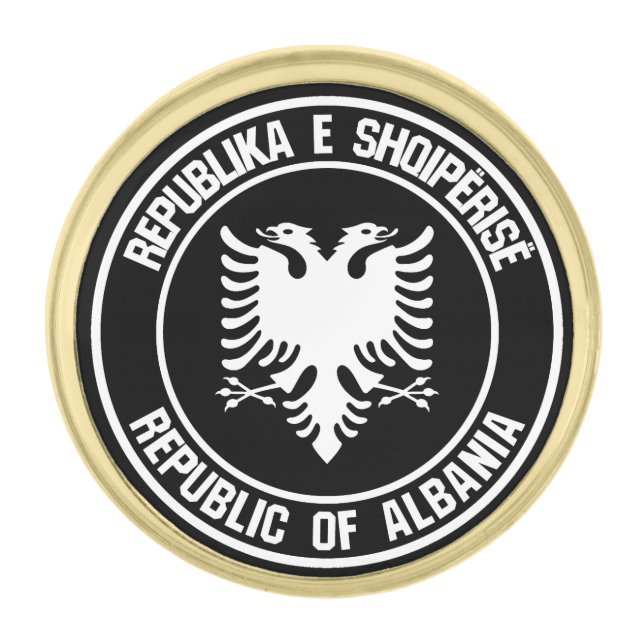 Albania Round Emblem Gold Finish Lapel Pin (Front)
