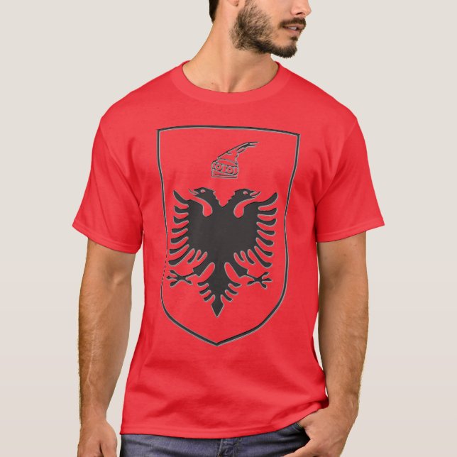 Albania State emblem Black Steel T-Shirt (Front)
