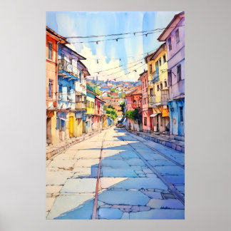 Albania Tirana Old Street Painting Poster
