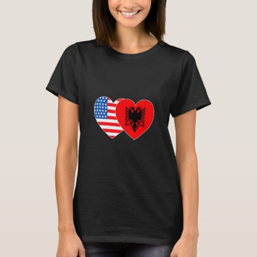 Albania USA Flag Twin Heart for Albanian American T_Shirt