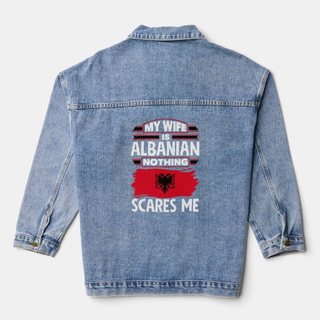 Albanian Albania Albanian Flag Albanian Wife  Denim Jacket (Back)