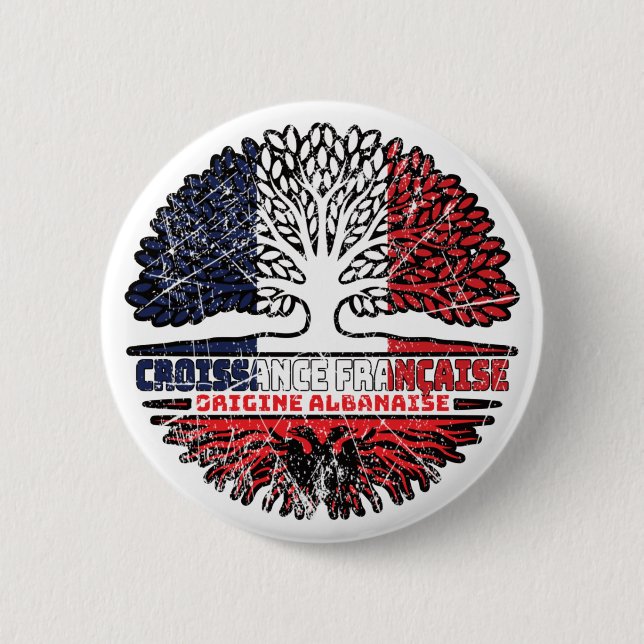 Albanian Albania French France Tree Roots Flag Button (Front)