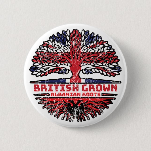 Albanian Albania Uk United Kingdom British Tree Button (Front)