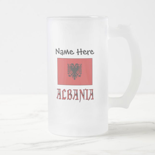 Albanian Albanian Flag Personalized  Frosted Glass Beer Mug (Right)