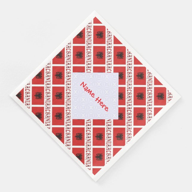Albanian Albanian Flag Tiled Red Personalized  Paper Dinner Napkins (Corner)
