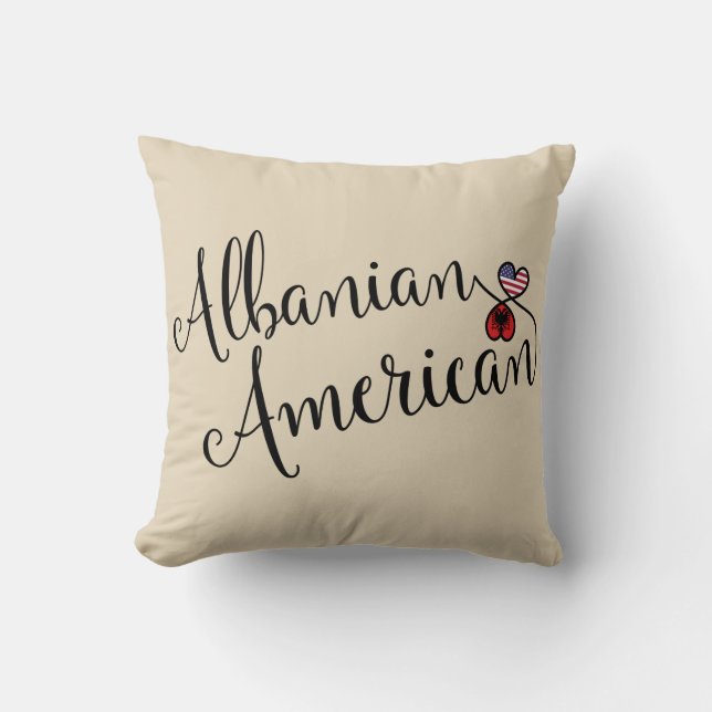 Albanian American Entwined Hearts Throw Cushion (Front)