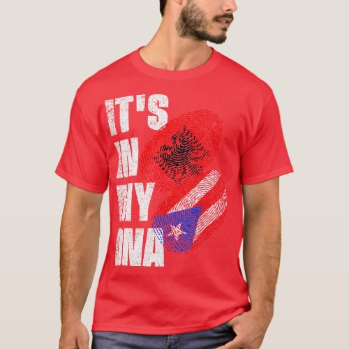 Albanian And Puerto Rican Mix DNA Flag Heritage T_Shirt