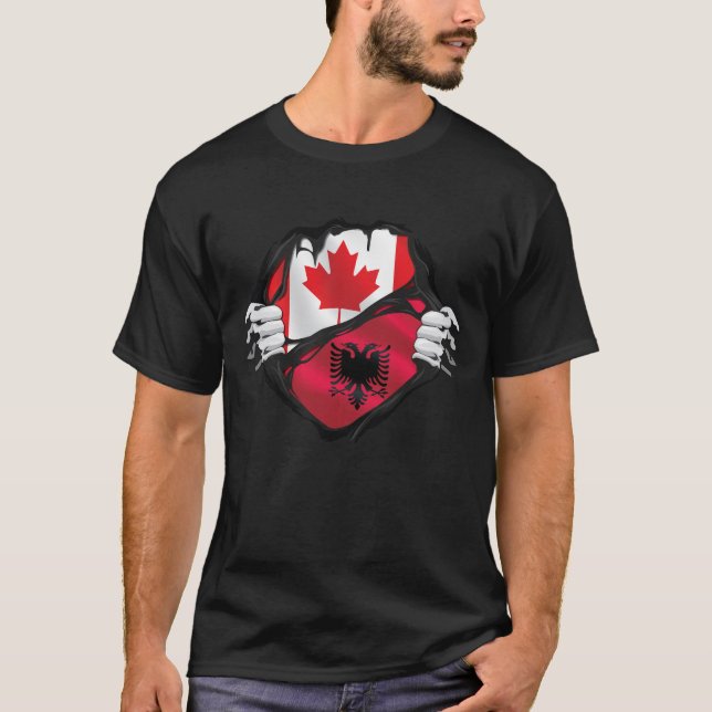 Albanian Canadian Hands Ripped Roots Flag T-Shirt (Front)