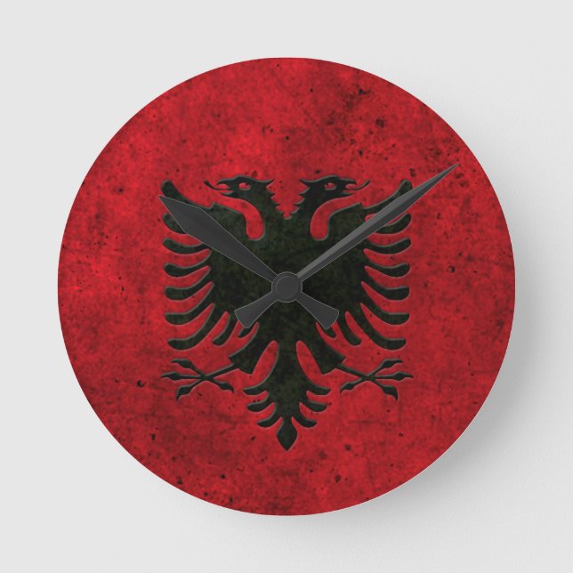 Albanian Flag Aged Steel Effect Round Clock (Front)