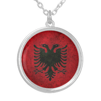 Albanian Flag Aged Steel Effect Silver Plated Necklace
