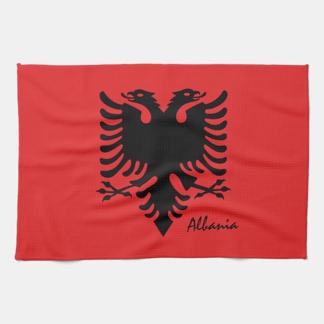 Albanian flag & Albania  cooking, fashion /sports Kitchen Towel (Horizontal)