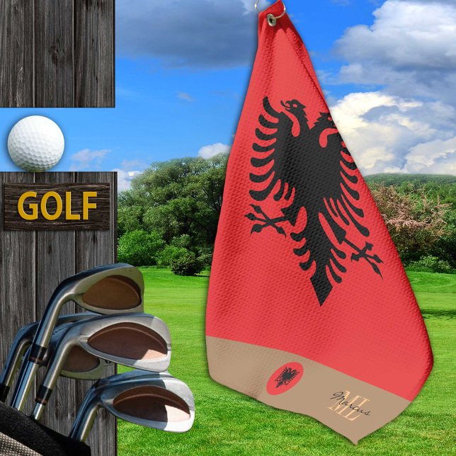 Albanian flag & Albania, monogrammed / Golf Towel (Creator Uploaded)