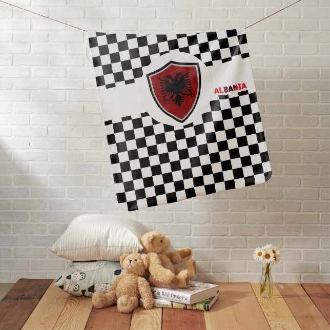 Albanian flag baby blanket (In Situ)