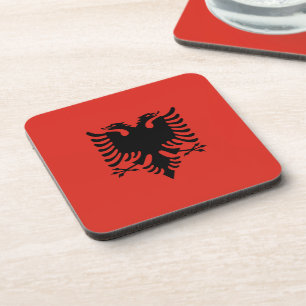 Albanian flag beverage coaster
