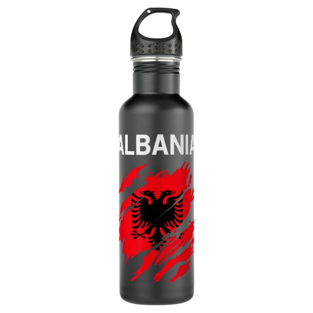 Albanian Flag Colours Stainless Steel Water Bottle (Front)
