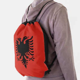 Albanian flag drawstring bag