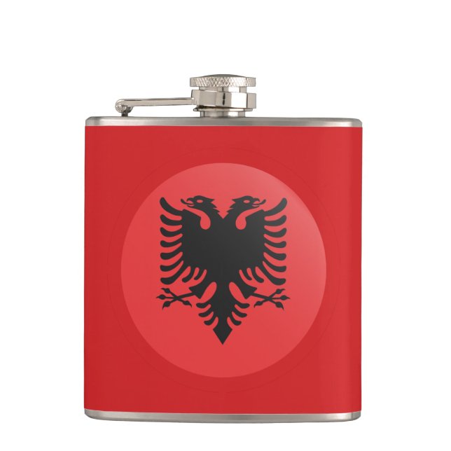 Albanian Flag & drink, travel Albania /sports fans Flask (Front)