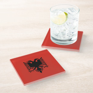 Albanian flag glass coaster
