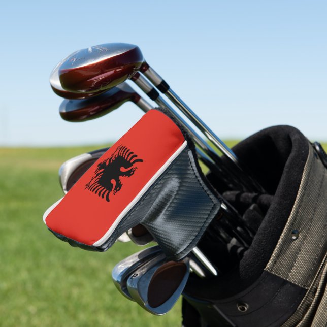 Albanian flag golf head cover (In Situ)