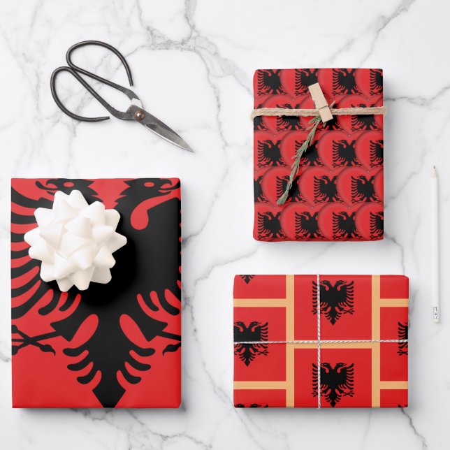 Albanian Flag, Heart & Albania Fashion / Gift Set Wrapping Paper Sheets (Front)