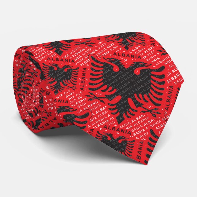 Albanian flag pattern 2 neck tie (Rolled)