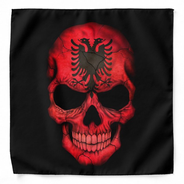Albanian Flag Skull on Black Bandana (Front)