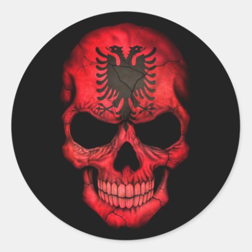 Albanian Flag Skull on Black Classic Round Sticker