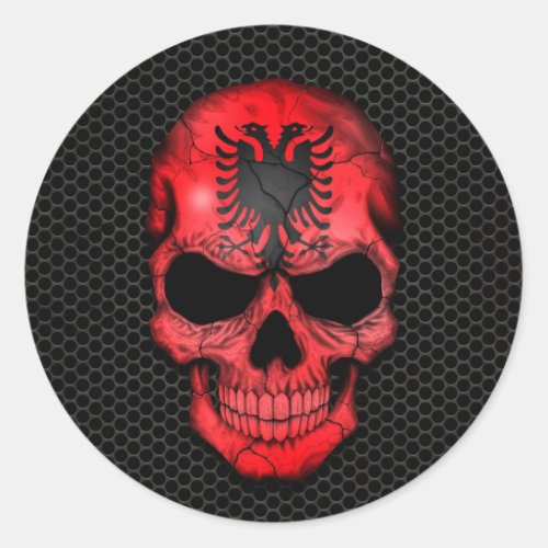 Albanian Flag Skull on Steel Mesh Graphic Classic Round Sticker