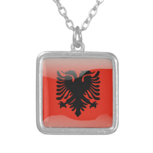 Albanian glossy flag silver plated necklace