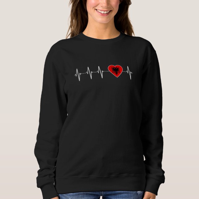 Albanian Heartbeat I Love Albania Flag Heart Pride Sweatshirt (Front)