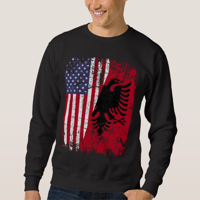 ALBANIAN ROOTS Red Eagle Half American ALBANIA FLA Sweatshirt (Front)