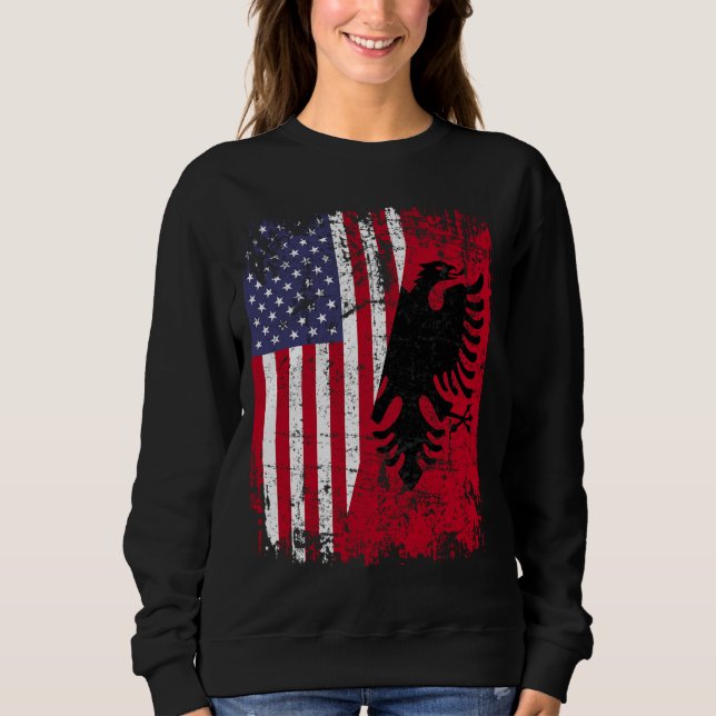 ALBANIAN ROOTS Red Eagle Half American ALBANIA FLA Sweatshirt (Front)