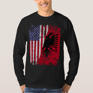ALBANIAN ROOTS Red Eagle Half American ALBANIA FLA T-Shirt