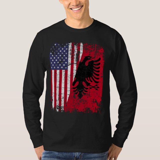 ALBANIAN ROOTS Red Eagle Half American ALBANIA FLA T-Shirt (Front)