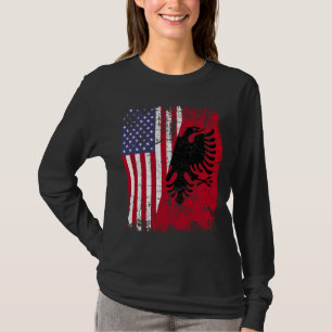 ALBANIAN ROOTS Red Eagle Half American ALBANIA FLA T-Shirt