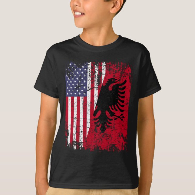 ALBANIAN ROOTS Red Eagle Half American ALBANIA FLA T-Shirt (Front)