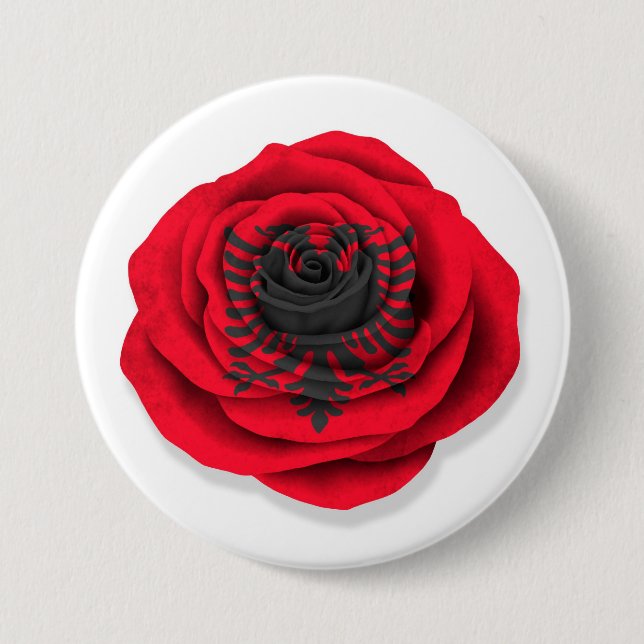 Albanian Rose Flag on White Pinback Button (Front)