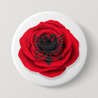Albanian Rose Flag on White Pinback Button