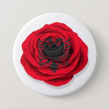Albanian Rose Flag On White Pinback Button by JeffBartels at Zazzle