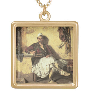 Albanian Sentinel Resting (Arnaueti) (oil on canva Gold Plated Necklace