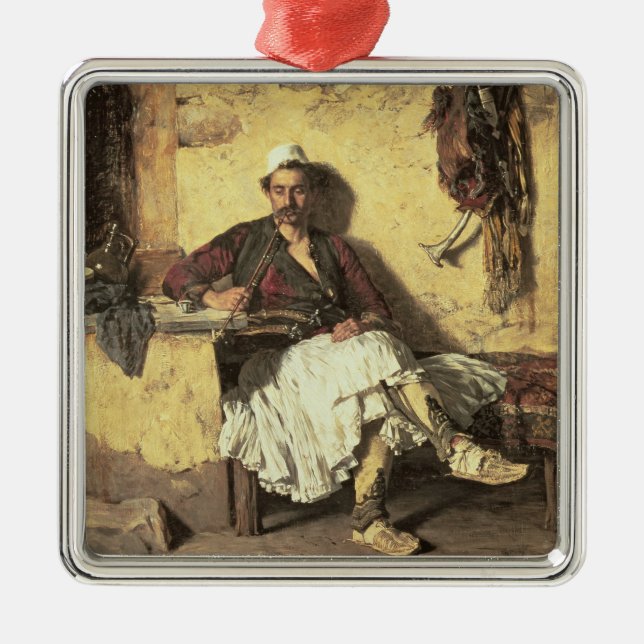 Albanian Sentinel Resting (Arnaueti) (oil on canva Metal Ornament (Front)