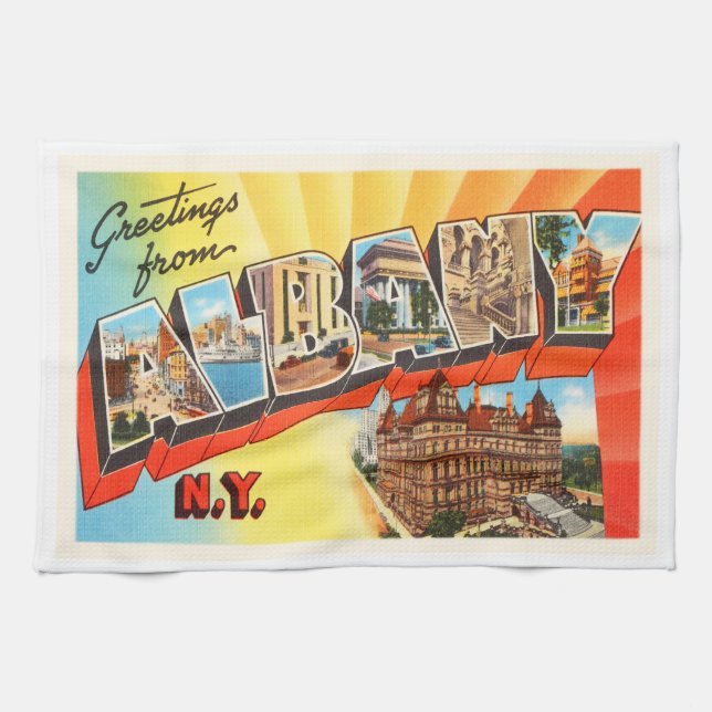 Albany New York NY Old Vintage Travel Souvenir Towel (Horizontal)